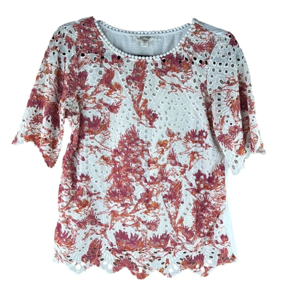 Anthropologie Porridge Short Sleeve Eyelet Slip On Top - Picture 1 of 9